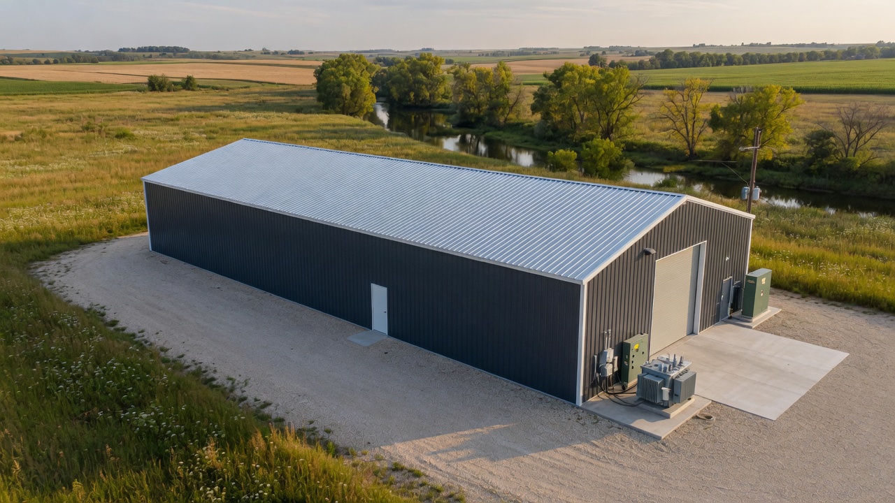 Conceptual rendering of an insulated metal hemp processing building